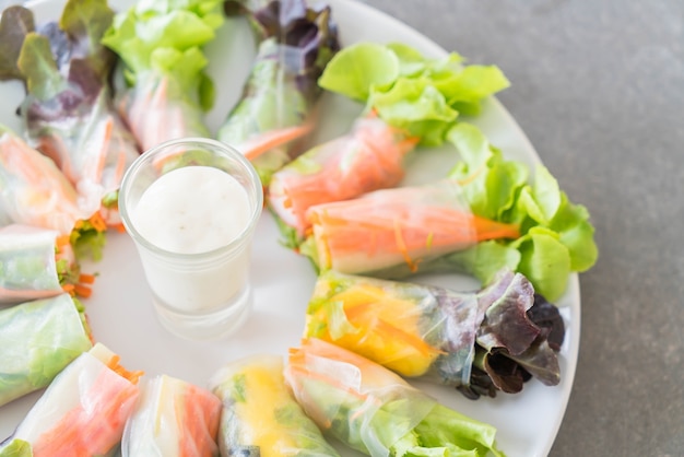 Fresh vegetable noodle spring roll, diet food, clean food, salad