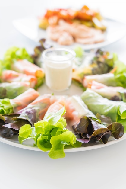 Fresh vegetable noodle spring roll, diet food, clean food, salad