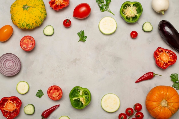 Fresh vegetables circular frame top view