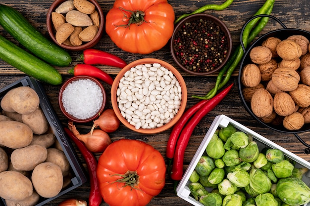 Fresh vegetables in different ceramic bowl