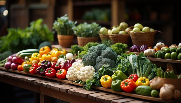 Fresh vegetables and fruits healthy eating organic variety generated by artificial intelligence