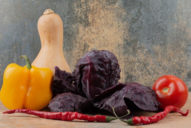 Fresh vegetables on marble.