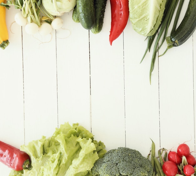 Fresh vegetables on wooden table