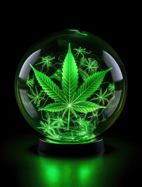 Fresh and vibrant green marijuana leaves on varied background