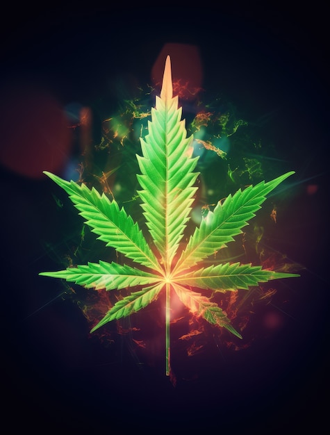 Fresh and vibrant green marijuana leaves on varied background