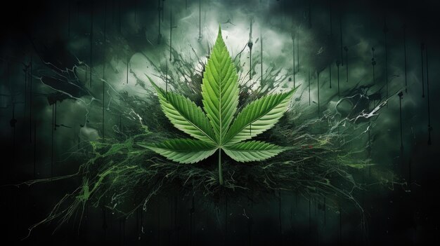 Fresh and vibrant green marijuana leaves on varied background