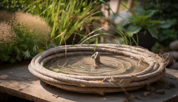 Free photo fresh water in circle on green leaf generated by ai