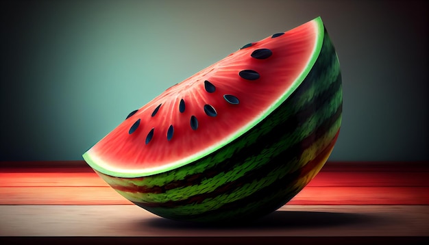 Free Photo fresh watermelon fruit in wooden table generative ai