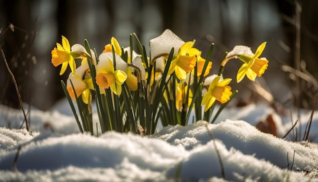 Free photo fresh yellow crocus in snowy spring meadow generated by ai