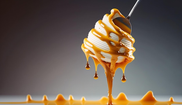 Free Photo fresh yellow organic honey dripping from spoon generative ai