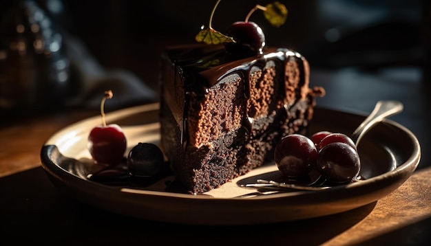 Free photo freshly baked berry pie on rustic wooden table generated by ai