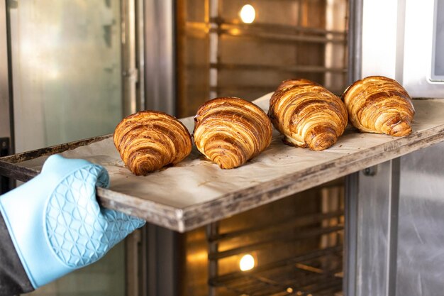 Freshly baked croissant in a Serbian bakery