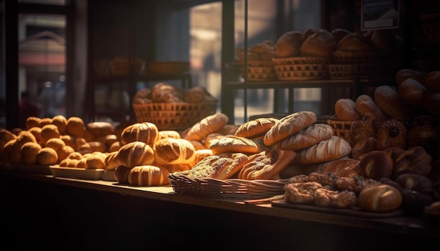 Freshly baked French bread and pastries galore generated by AI