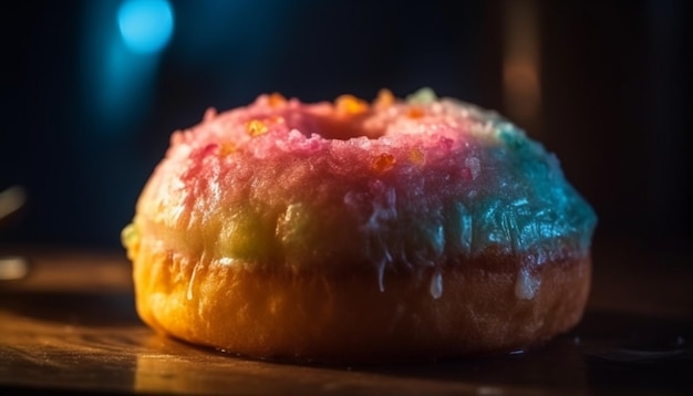 Free photo freshly baked gourmet chocolate donut on plate generated by ai