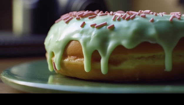 Free photo freshly baked gourmet donut with strawberry icing generated by ai