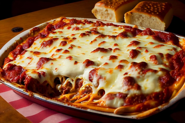 Free photo freshly baked lasagna with melted mozzarella and meat generative ai