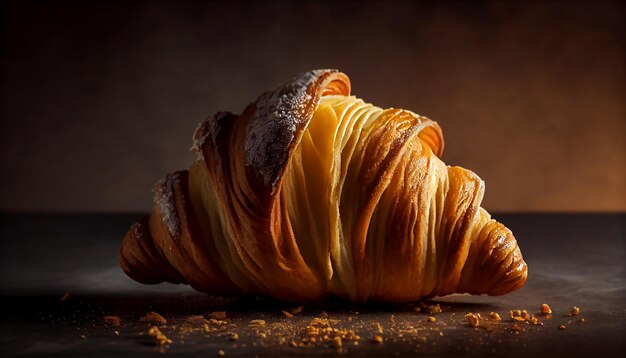 Freshly baked organic baguette on wooden table generated by AI