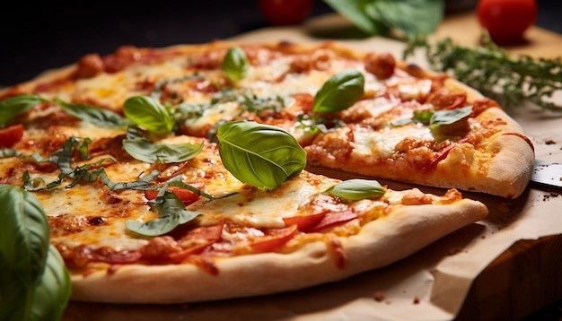 Free photo freshly baked pizza on rustic wooden table generated by ai