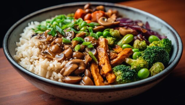 Freshly cooked vegetarian meal with steamed broccoli generated by AI