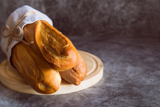 Freshly made baguette on the table