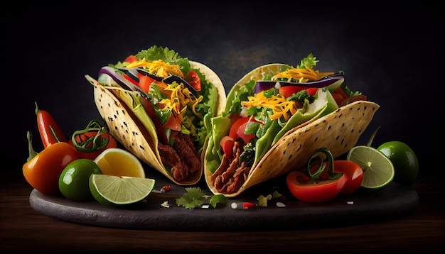 Free photo freshly made mexican beef burrito on rustic wooden plate generative ai