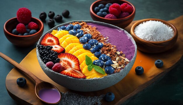 Freshness in a bowl Blueberry yogurt granola dessert generative AI