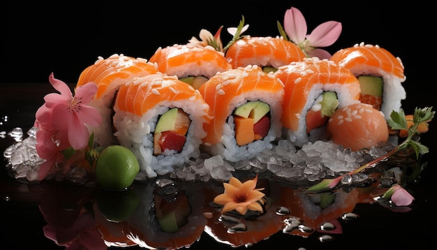 Free Photo freshness and cultures on a plate healthy eating with sushi generated by artificial intelligence