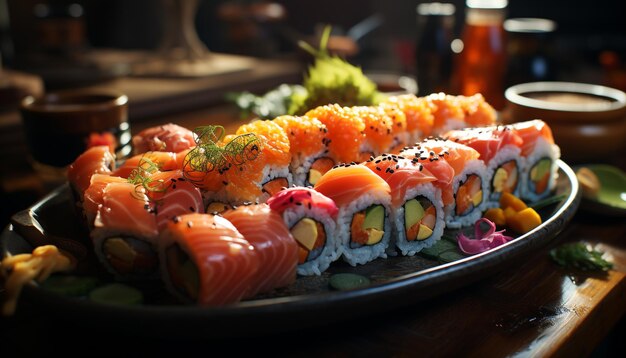 Freshness and cultures on a plate seafood meal with sashimi generated by artificial intelligence