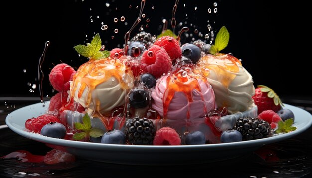 Freshness and indulgence on a plate of gourmet desserts generated by artificial intelligence