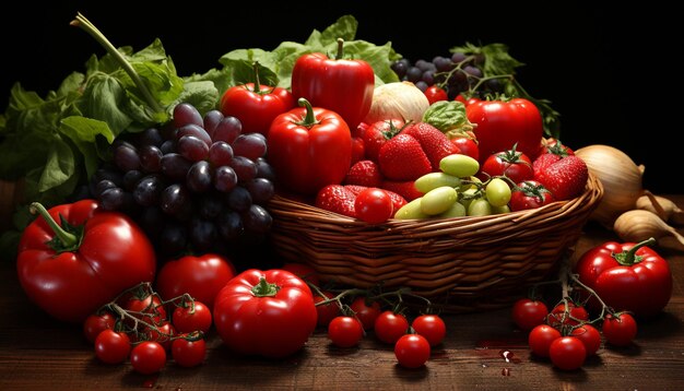 Freshness of organic vegetables in a multi colored salad basket generated by artificial intelligence