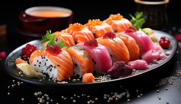 Freshness on plate seafood sashimi nigiri maki sushi healthy eating generated by artificial intelligence