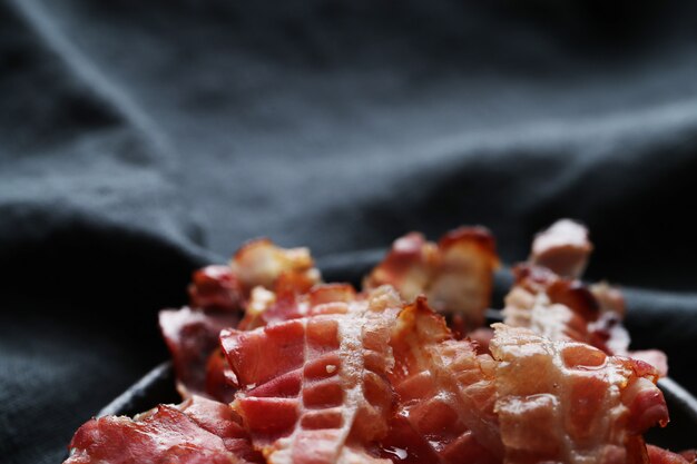 Fried bacon closeup