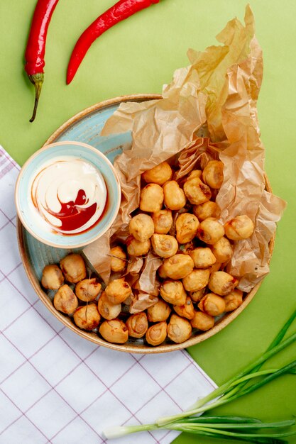 Fried dushbara with side mayochup