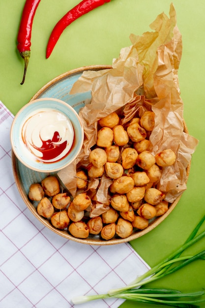 Fried dushbara with side mayochup