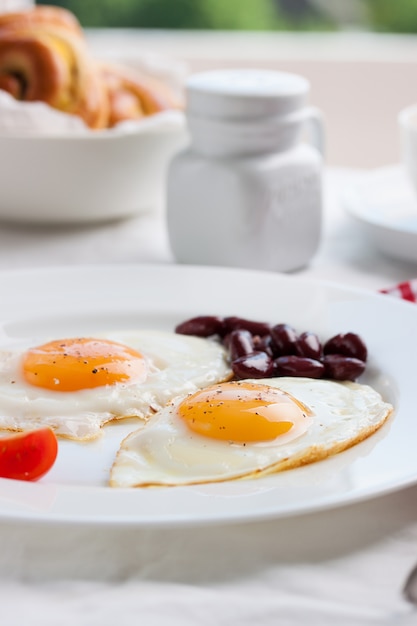 Fried eggs in a dish