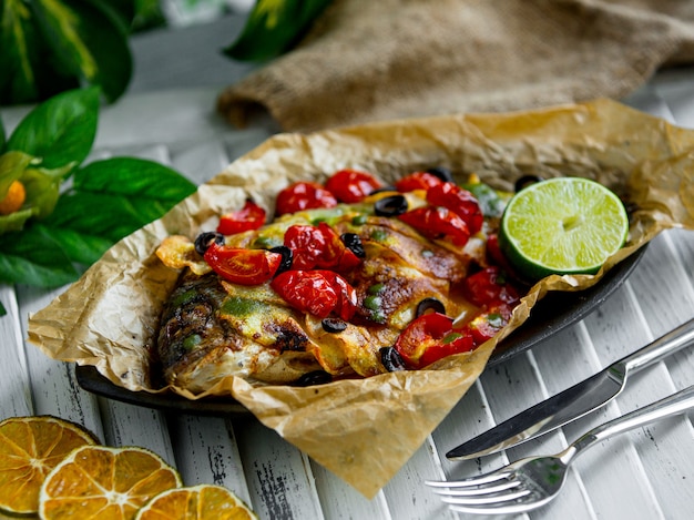 Free photo fried fish with vegetables on the table