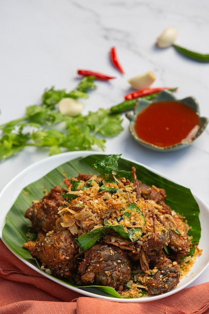 Fried Frog with Garlic and Pepper Thai food concept.