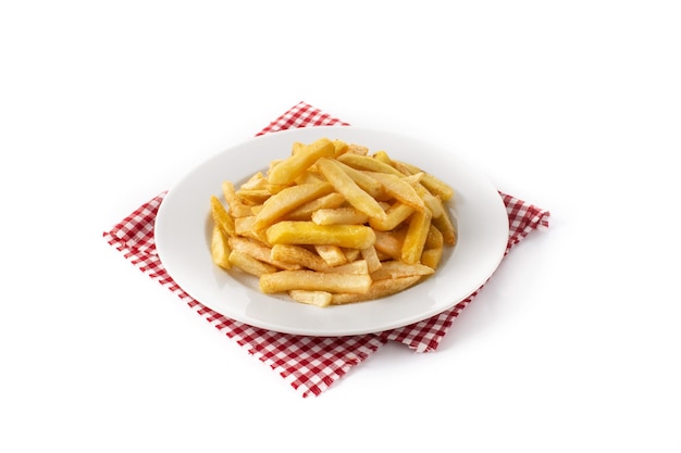 Free photo fried potatoes french fries on plate isolated on white background