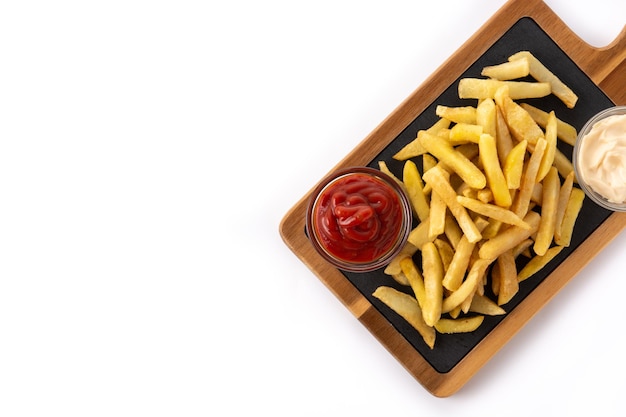 Free Photo fried potatoes with ketchup and mayonnaise