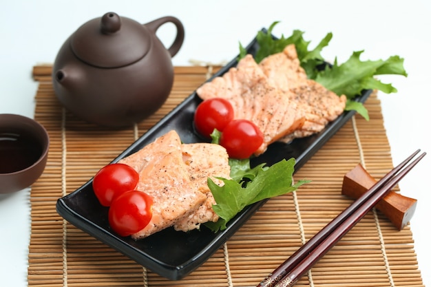 fried salmon isolated on white background