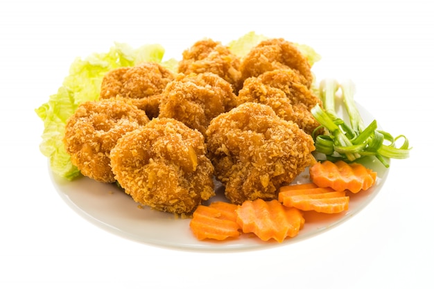 Fried shrimp or prawn cake in white plate