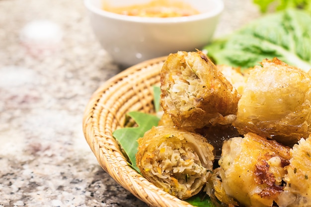 Fried spring rolls in Vietnamese food restaurant