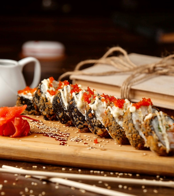 Fried sushi set on the table