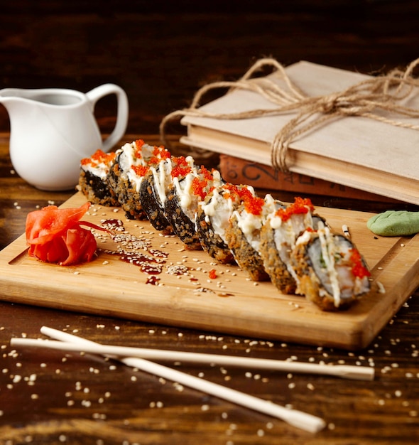 Fried sushi set on the table