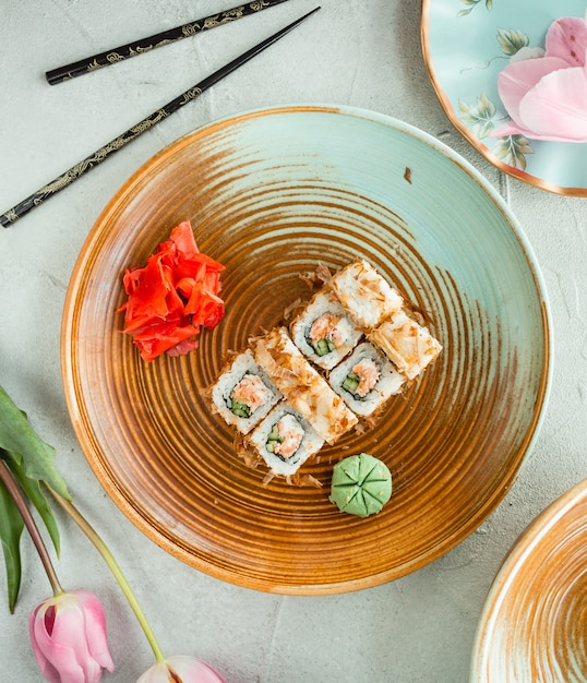 fried sushi with rice and ginger