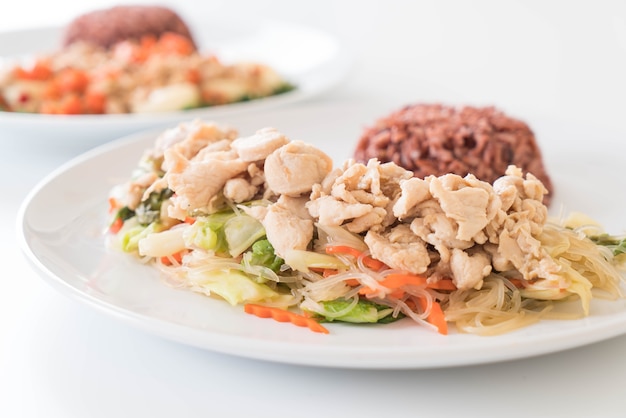 Fried Vermicelli and chicken with berry rice