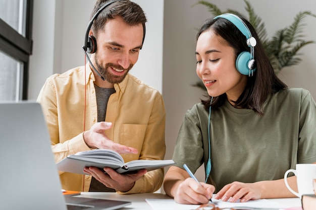 Friends attending online classes together