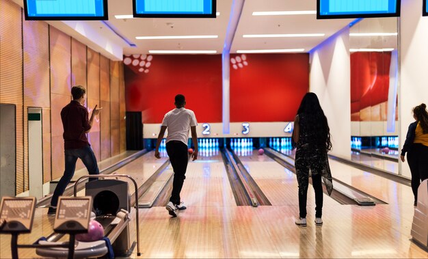 Friends at the bowling alley together