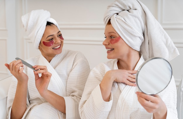 Friends doing their nail care routine together