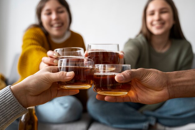 Friends drinking kombucha